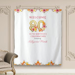 80th Birthday Party Floral Gold Number 80 Backdrop Tapestry<br><div class="desc">80th birthday party backdrop with gold number 80 decorated with pretty flowers. Feminine and elegant design with watercolor floral arrangements in shades of pink yellow orange and purple. Perfect for 80th birthday celebration,  spring or summer birthday lunch,  garden tea party etc.</div>
