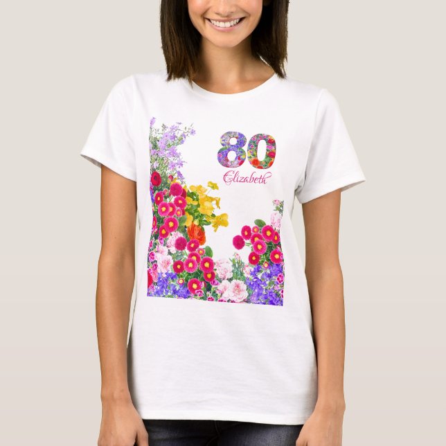 80th birthday party floral guest of honour t-shirt (Front)