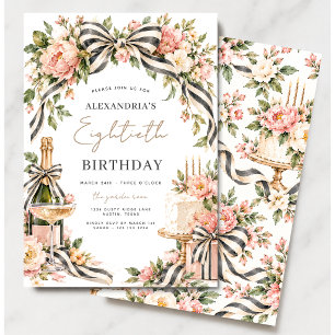 80th Birthday Party Floral Invitation for her