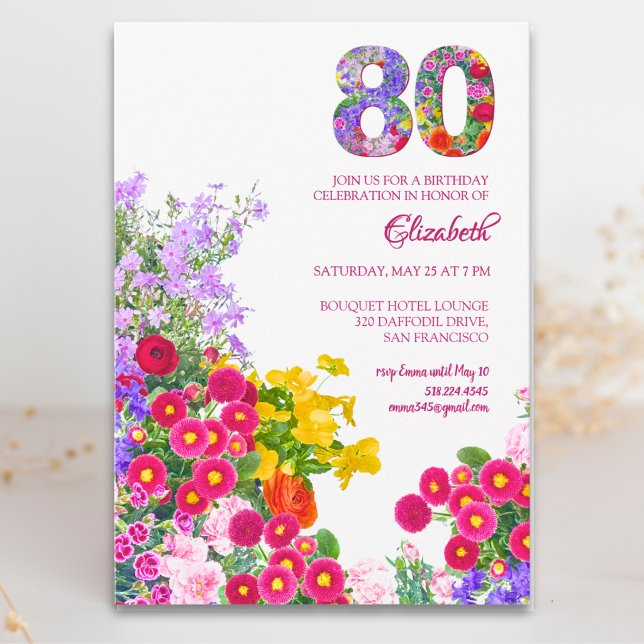 80th birthday party floral modern invitation (Creator Uploaded)