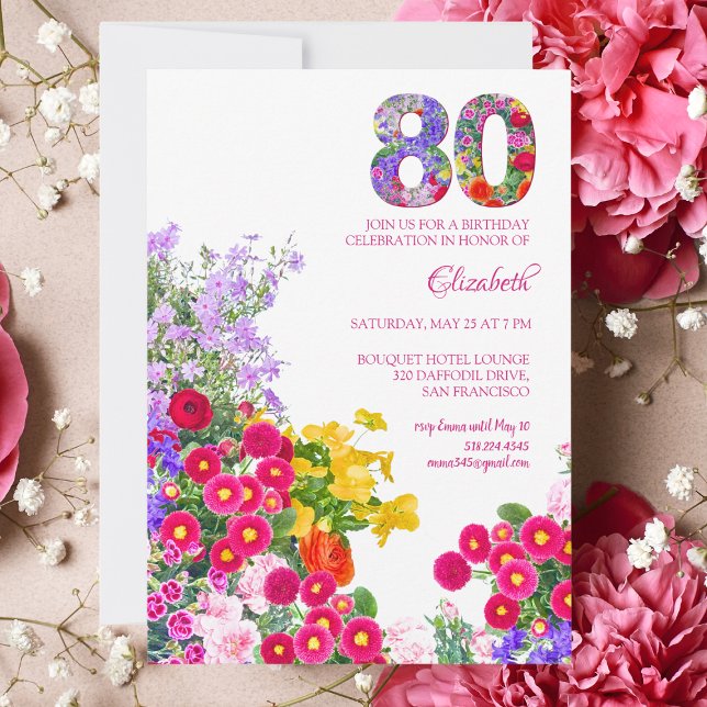 80th birthday party floral modern invitation (Creator Uploaded)