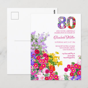 80th birthday party floral modern invitation postcard