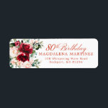 80th Birthday Party Floral Return Address Label<br><div class="desc">This beautiful red rose and pink peony floral return address label adds an elegant touch to your 80th birthday invitation envelope. 80th Birthday is written in classic calligraphy. The address is in a coordinating upright font. This item is part of the Red Rose Pink Peony collection. It contains professionally designed...</div>
