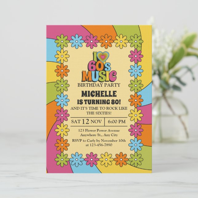 80th Birthday Party for 60s Music Lovers Invitation (Standing Front)