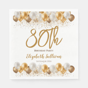 80th Birthday Party Gold Balloon Napkin