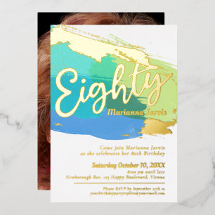 80th Birthday party gold green blue photo abstract