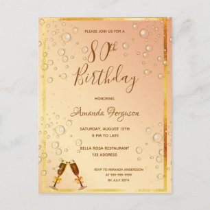 80th birthday party gold invitation postcard