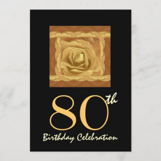 80th Birthday Party GOLD Rose Square W1103 Invitation