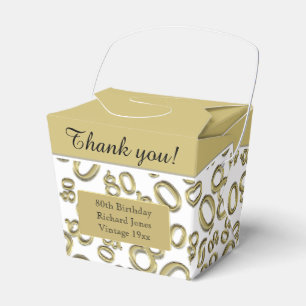 80th Birthday Party Gold/White Number Pattern Favour Box
