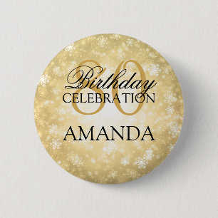 80th Birthday Party Gold Winter Wonderland 6 Cm Round Badge