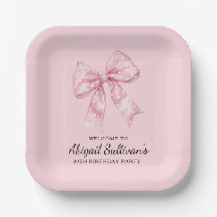 80TH Birthday Party Golf Theme Pink Bow Golf Ball Paper Plate
