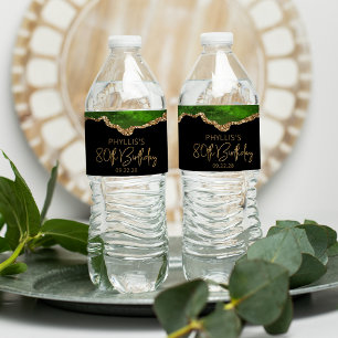 80th Birthday Party Green Gold Agate Water Bottle Label