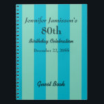 80th Birthday Party Guest Book Blue/Green notebook<br><div class="desc">This 80th Birthday Party Guest Book spiral notebook is decorated with a scuba blue and lucite green striped pattern.  Easy to customise,  just CHANGE or delete EXAMPLE NAME.  All Rights Reserved © 2014 Alan & Marcia Socolik.</div>