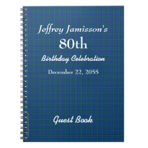 80th Birthday Party Guest Book Blue Plaid