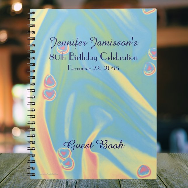 80th Birthday Party Guest Book, Blue with Hearts  Spiral Notebook (Creator Uploaded)