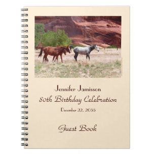 80th Birthday Party Guest Book, Horses in Canyon Spiral Notebook