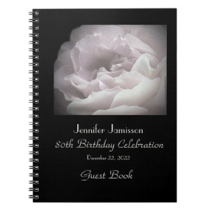 80th Birthday Party Guest Book, Pale Pink Rose Spiral Notebook
