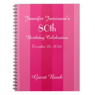 80th Birthday Party Guest Book Pink Stripe