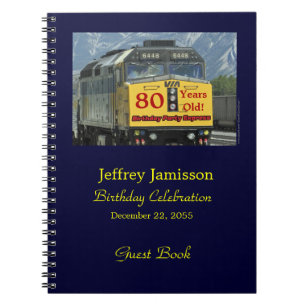 80th Birthday Party Guest Book Yellow Train Spiral