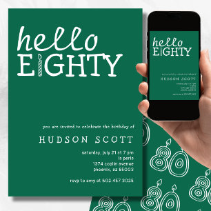 80th Birthday Party Hello Eighty Modern Green Invitation