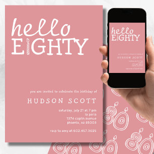  80th Birthday Party Hello Eighty Modern Pink Invitation