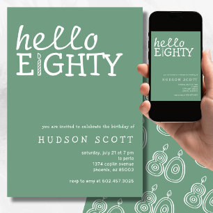 80th Birthday Party Hello Eighty Sage Green Invitation