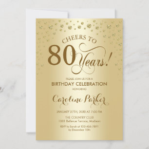 80th Birthday Party Invitation - Gold