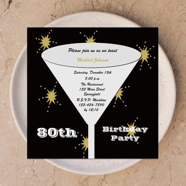 80th BIrthday Party Invitation Gold 80th Toast (Creator Uploaded)