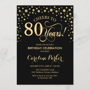 80th Birthday Party Invitation - Gold Black