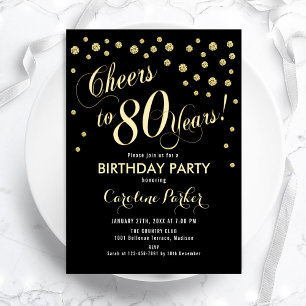 80th Birthday Party Invitation - Gold Black