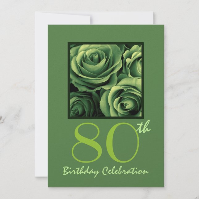 80th Birthday Party Invitation Kelly Green Roses (Front)
