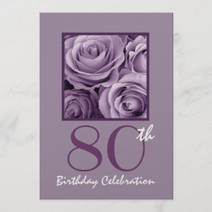 80th Birthday Party Invitation Lilac Purple Roses