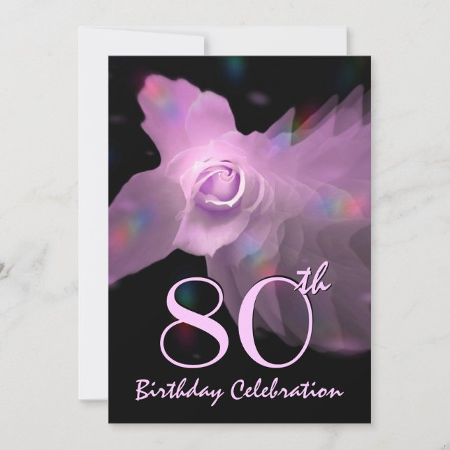 80th Birthday Party Invitation PINK Butterfly Rose (Front)