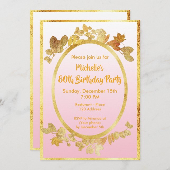 80th birthday party invitation rose gold (Front/Back)