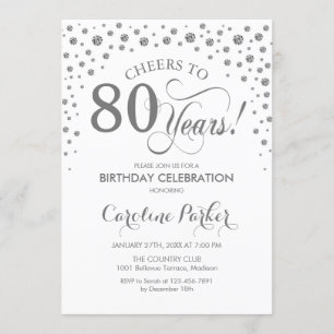 80th Birthday Party Invitation - Silver White