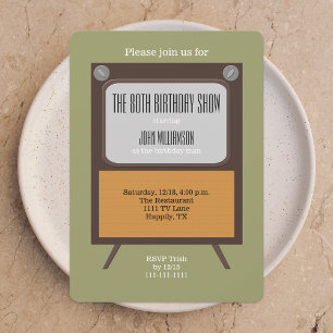 80th Birthday Party Invitation Vintage TV