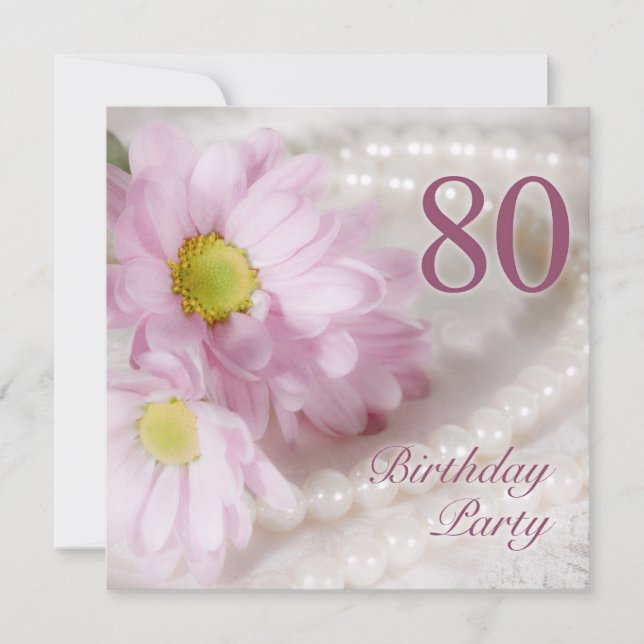80th Birthday party invitation with daisies (Front)