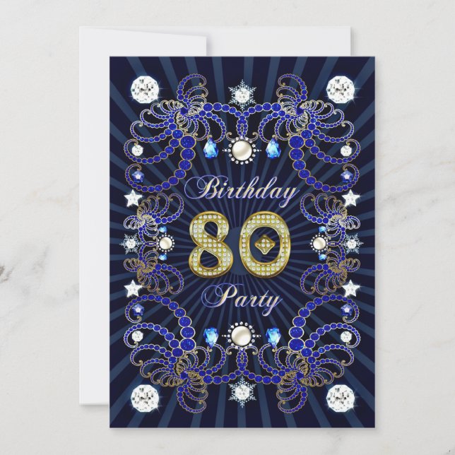80th birthday party invite with masses of jewels (Front)