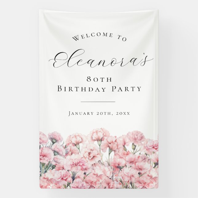 80th Birthday Party January Birth Flower Welcome Banner (Vertical)