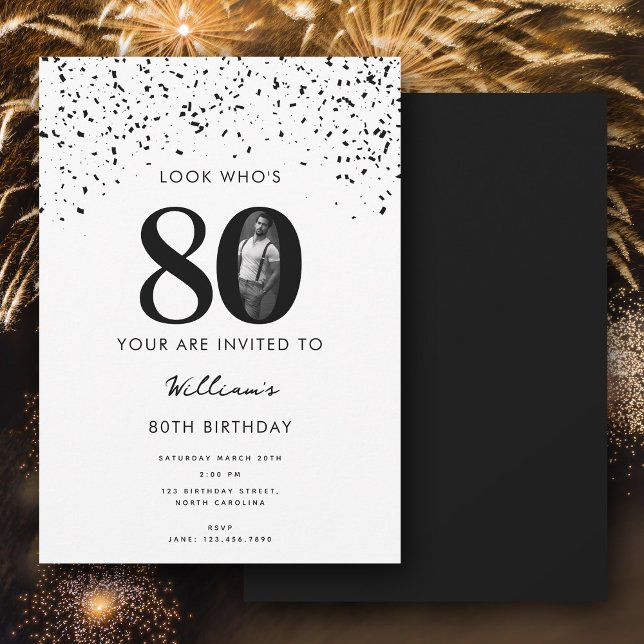 80th Birthday Party Look Who's 80 Modern Photo  Invitation (80th Birthday Party Look Who's 80 Modern Photo Invitation)