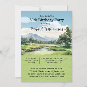80th Birthday Party Men's Golf Theme Party Invitation