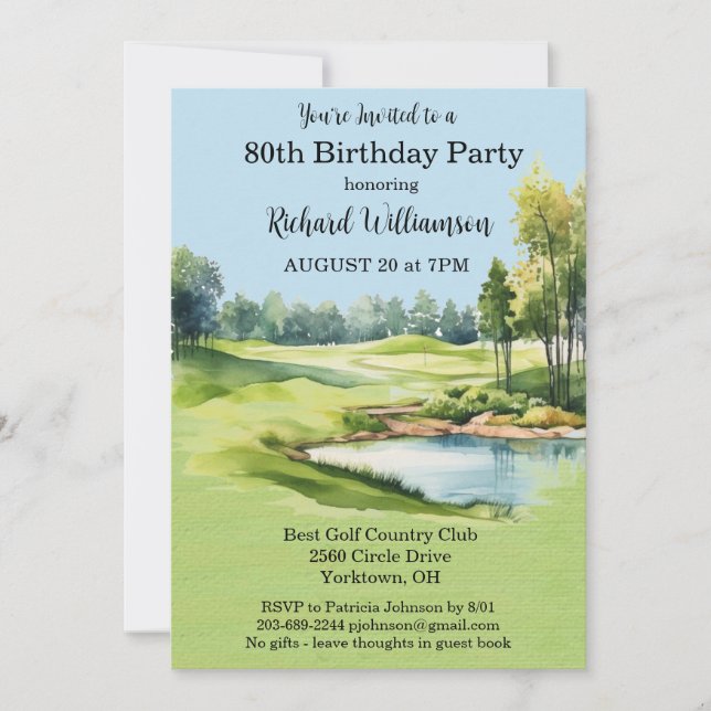 80th Birthday Party Men's Golf Theme Party   Invitation (Front)
