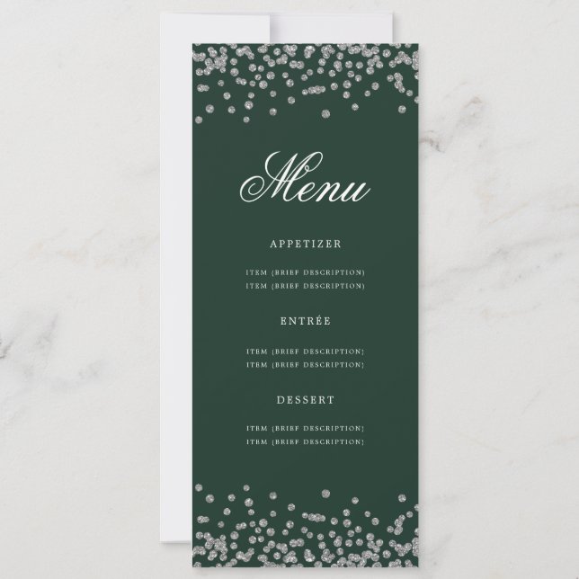 80th Birthday Party Menu Silver Confetti Green Invitation (Back)