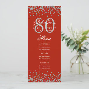 80th Birthday Party Menu Silver Confetti Red Invitation