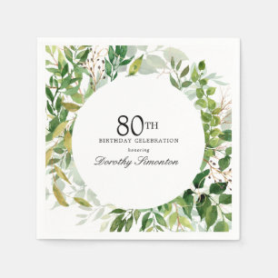 80th Birthday Party Modern Green Botanical Napkin
