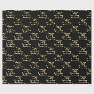 80th Birthday Party Name Black Modern Pattern Wrapping Paper