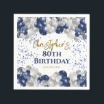 80th Birthday Party Navy Balloons Napkin<br><div class="desc">A gorgeous 80th birthday party or celebration paper napkin. This fabulous navy blue and silver balloons design is the perfect tableware to decorate your table for an 80th celebration or eightieth party.</div>