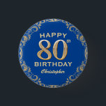 80th Birthday Party Navy Blue and Gold Glitter 3 Cm Round Badge<br><div class="desc">80th Birthday Party Navy Blue and Gold Glitter Frame Button. For further customisation,  please click the "Customise it" button and use our design tool to modify this template.</div>