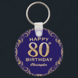 80th Birthday Party Navy Blue and Gold Glitter Key Ring<br><div class="desc">80th Birthday Party Navy Blue and Gold Glitter Frame Keychain. For further customisation,  please click the "Customise it" button and use our design tool to modify this template.</div>