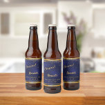 80th Birthday party navy blue gold cheers Beer Bottle Label<br><div class="desc">A 80th Birthday Party celebration for him, boy, guy in dark blue, navy blue background. The blue color is uneven. With a faux gold frame and golden confetti sprinkle, golden colored letters. Text: Cheers! Personalize and add a name and age 80, golden letters. The name is written with a modern...</div>